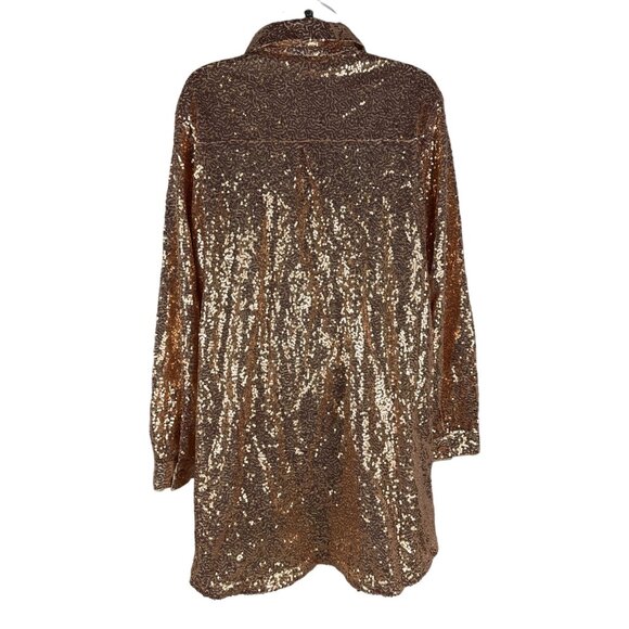 Blue b Womens Rose Gold Sequin Long Sleeve Button-Up Shirt Size S - Picture 2 of 7